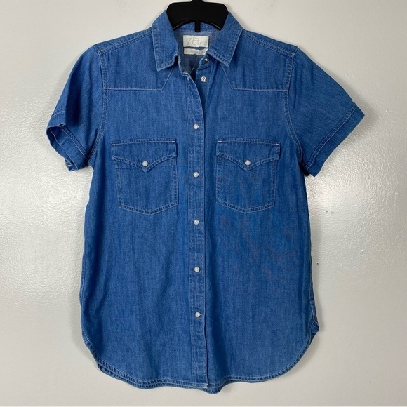 J Crew Classic-fit short-sleeve western snap button chambray shirt - Picture 2 of 8
